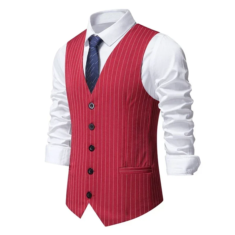 

Striped Suits Vests Men Slim Fit Four Seasons Groom Wear Gentlemen