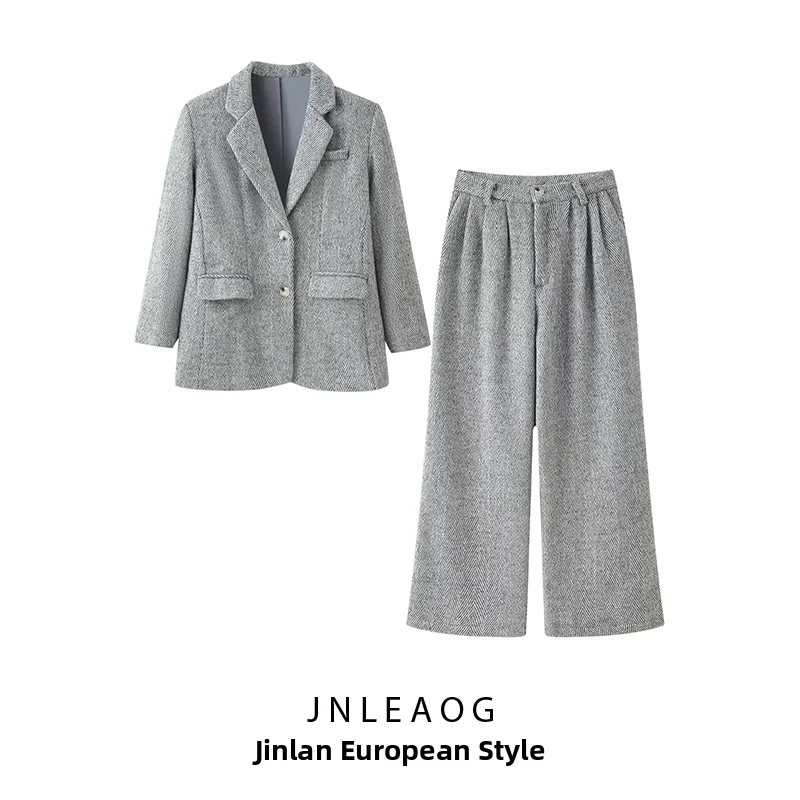 Fashionable Versatile Women's Suiting Pants Two-Piece Set Autumn New Arrival Woolen Jacket And Trousers Ensemble