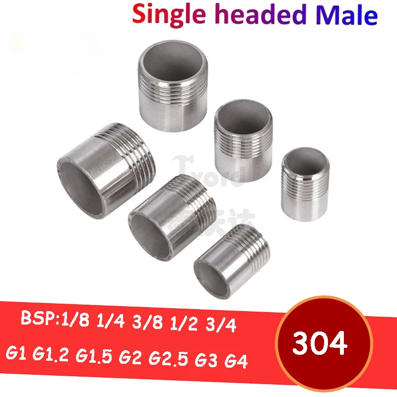

304 Stainless Steel 1/8"1/4"1/2"3/8" 3/4" 1" 2“ BSP single-head Male Threaded Pipe Fittings Water Gas Connector Adapter Jointer