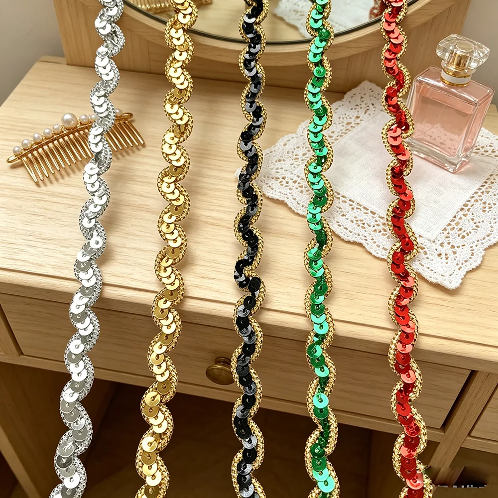 New 5m/16.4ft Each Pack 0.8cm Thin Lace Trims Webbing Centipede Sequin for Dress bag bars Sewing Accessory Craft DIY Decorations