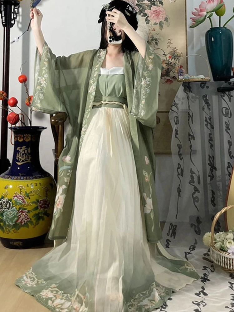 

Song Dynasty Hanfu Women's Floral Print High Waist Pleated Skirt Casual Summer Chinese Traditional Dress Elegant Loose Fit