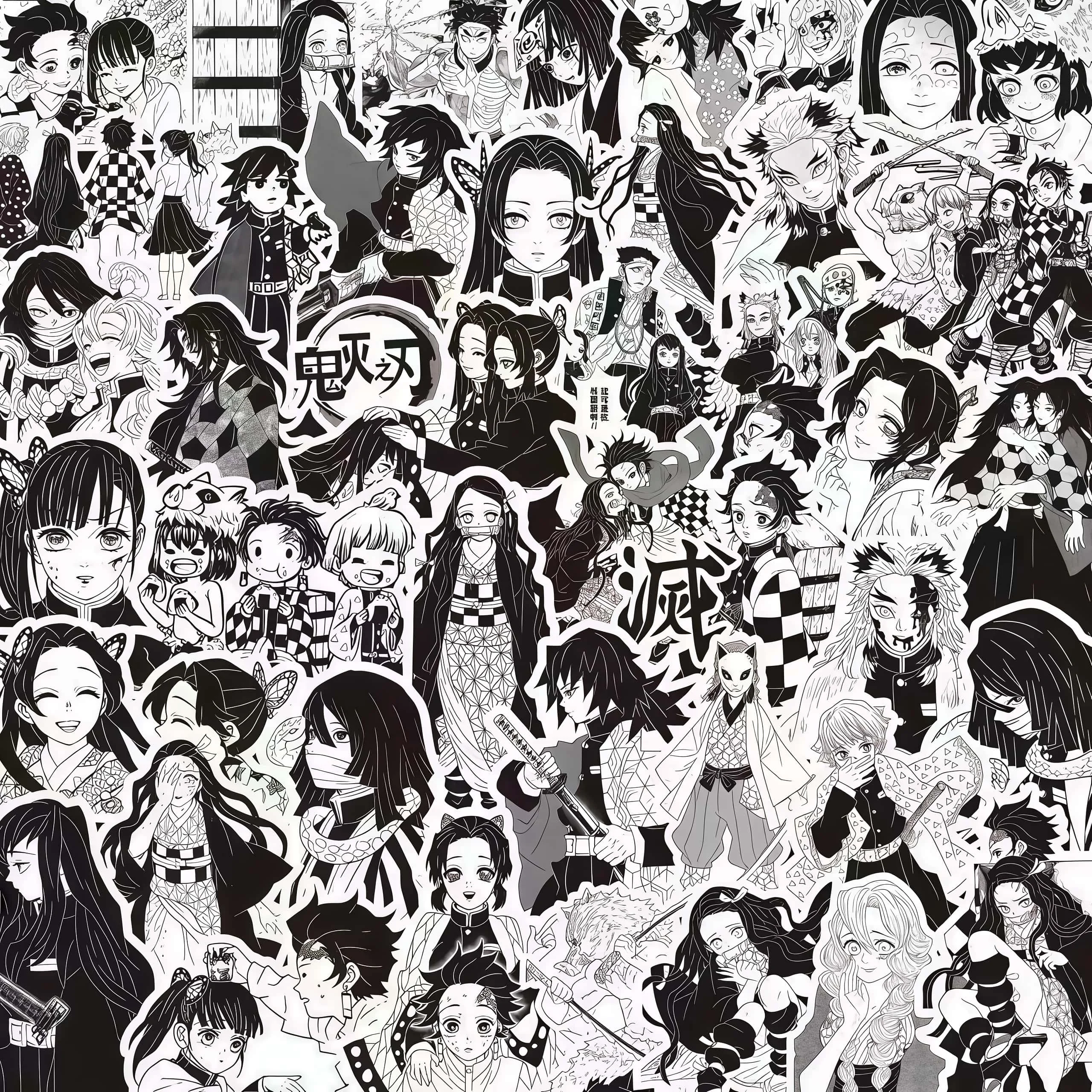 70Pcs Demon Slayer Black & White Manga Style Sticker Pack, Classic Anime Character Decals for Laptop, Phone Case & DIY Journal