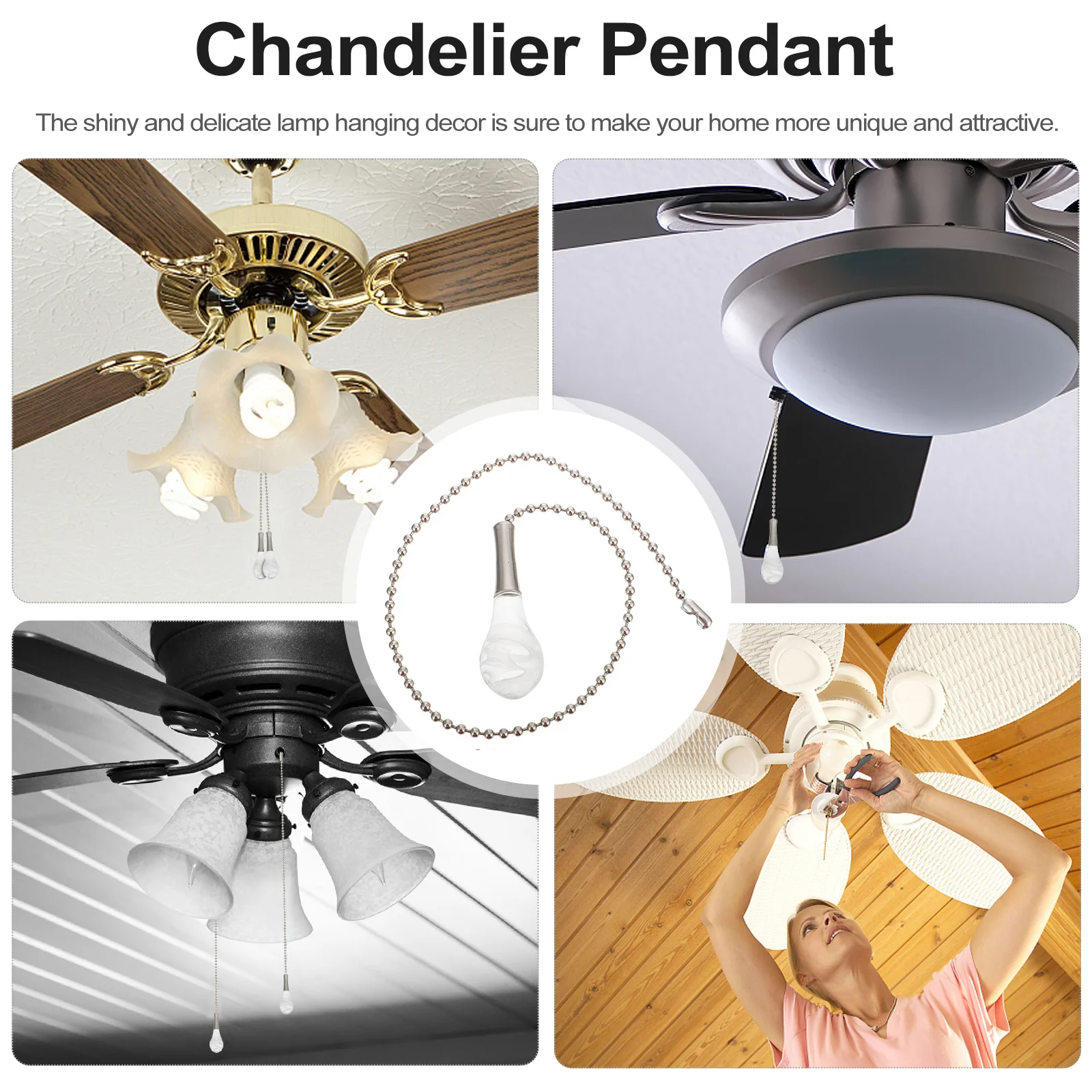 

1Pcs Glass Light Pendant Shiny Classic Fan Lamp Ornament Hanging Lamp Decor Home Pendant Chandelier Lighting Accessories