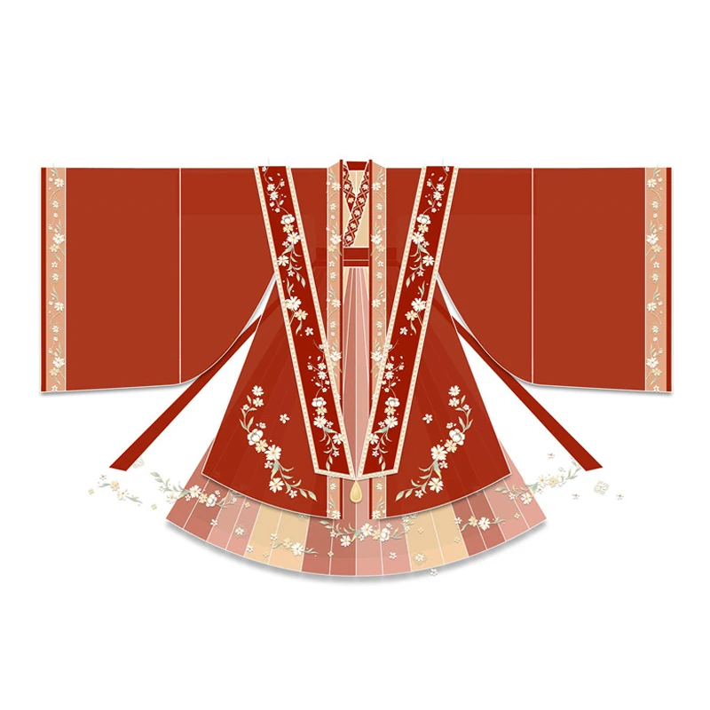 Hanfu Song Dynasty 5-Piece Suit, Embroidered Rosy Cape, Waist-Length, Chinese-style, Traditional Wedding Clothes, Cosplay Suit