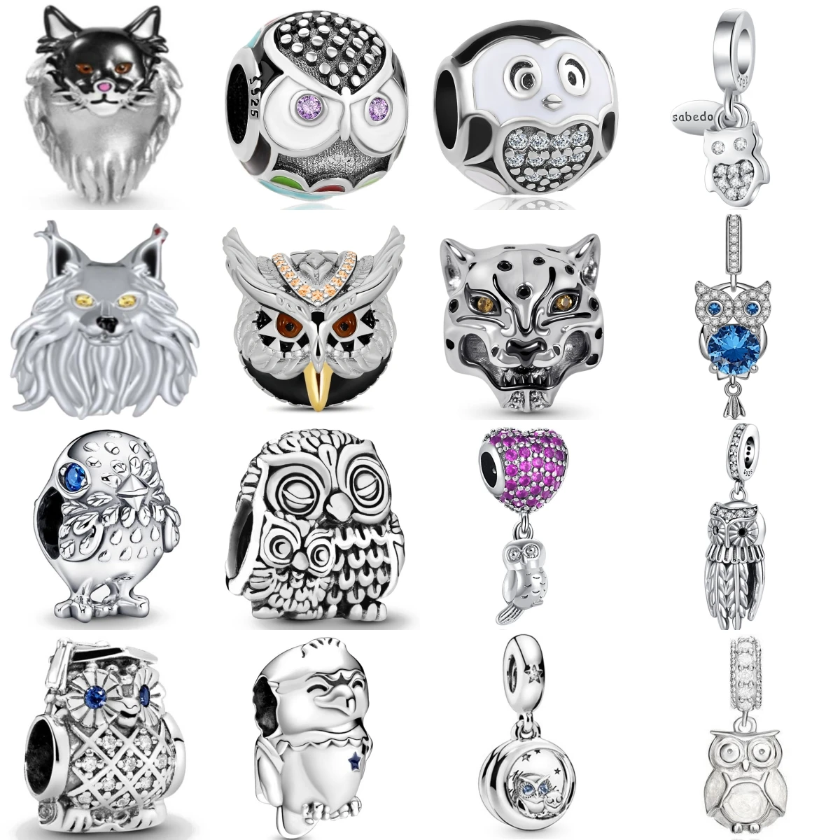 

Hot Sale Fashion 925 Sterling Silver Owl Series Beading Pendant Fit Original Charms Bracelet Necklace Women Jewelry Gift