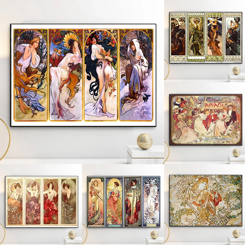 Artista classico Alphonse Mucha Poster e stampe Immagine di arte della parete Pittura su tela nordica per soggiorno Decorazioni per la casa Cuadros