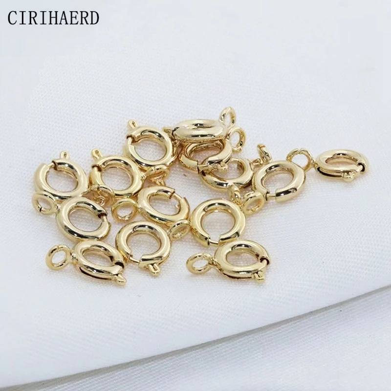 15PCS End Buckle 14K Gold Plated Round Spring Clasps For Jewelry Making Supplies Bracelet Connectors DIY Accessories Close Clasp