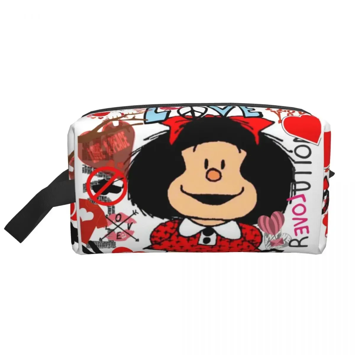 Travel Love And Mafalda Surrounded By Hearts Toiletry Bag Quino Cosmetic Makeup Organizer for Women Beauty Storage Dopp Kit Box