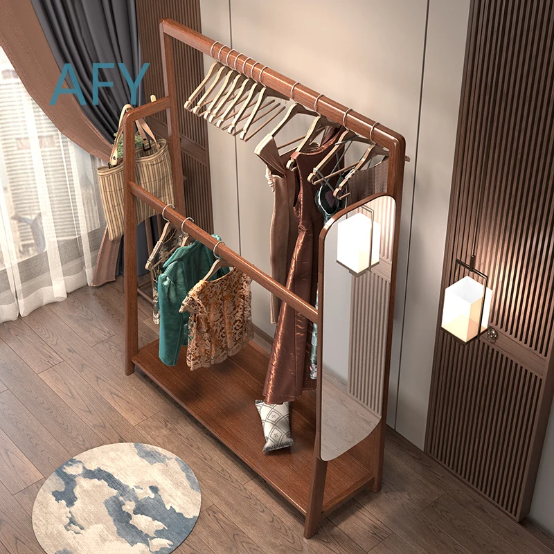 U8 for Solid Wood Full Length Mirror Coat Rack with Integrated Floor Standing Bedroom Clothes Hanger Storage Organizer