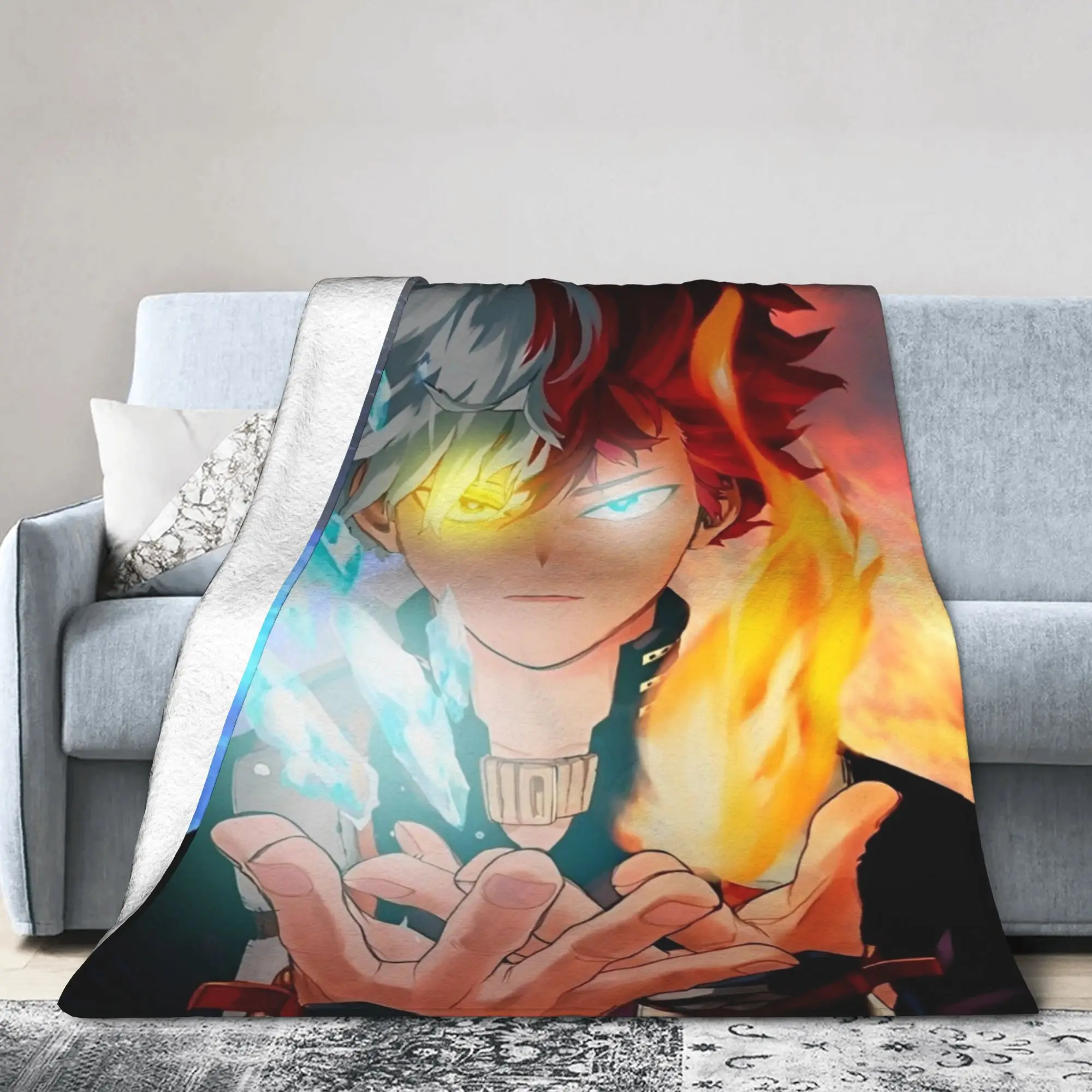 MHA Anime Shoto Todoroki Fleece Throw Blankets Japanese Anime Blankets for Home Bedroom Super Soft Bed Rug,