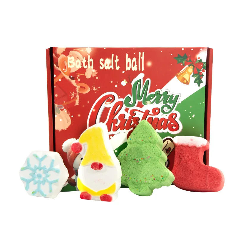 4Piece/set Christmas Bath Ball 480G Essential Oil Bath Salt Balls For Body Stress Relief Exfoliation Moisturizing Fragrance Spa