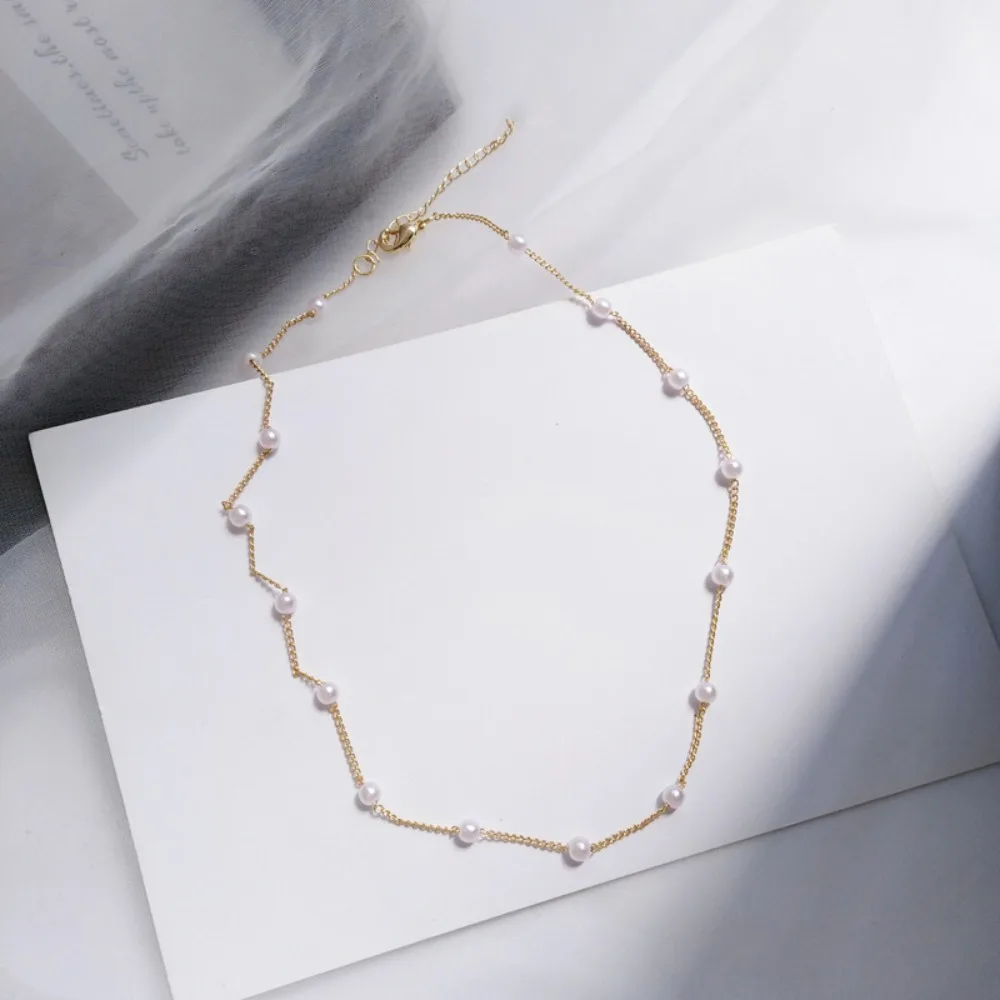 Gold Color Women's Neck Chain Korean Style Girl Charm Pearl Choker Necklace Elegant Banquet Jewelry Short Clavicle Necklace