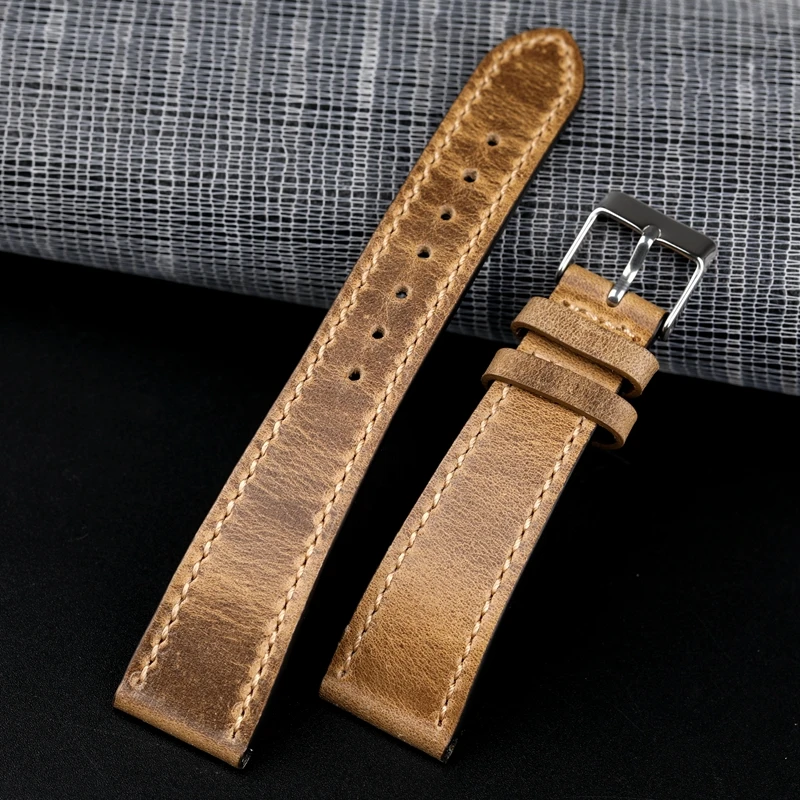 Handmade genuine leather strap, 18 19 20 21 22mm soft genuine leather compatible with mechanical antique watch bracelet