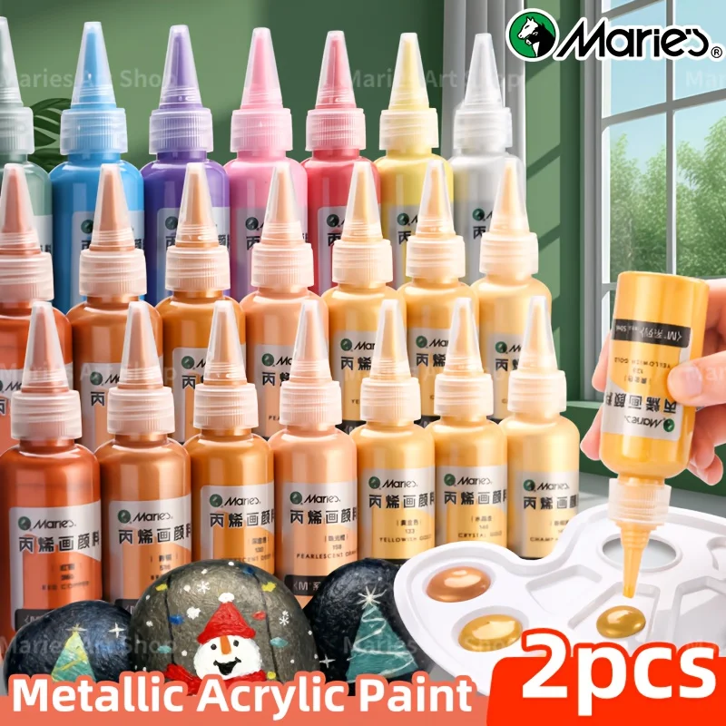 Marie's 2-teiliges Metallic-Acrylfarben-Set, perlmuttartige, reich glänzende Pigmente für Heimwerker, Holz, Stein, Porzellan für Erwachsene (50 ml/1,7 fl. oz)