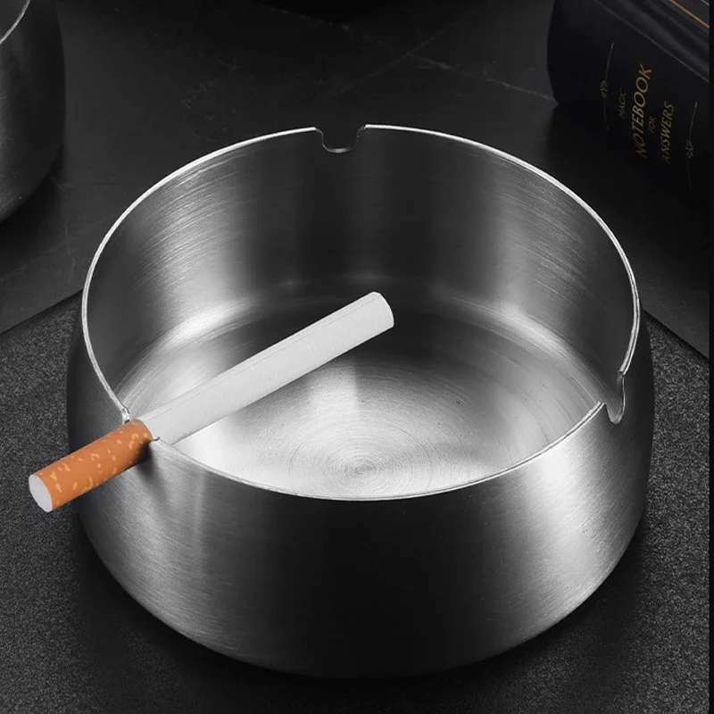 Cigar Ashtray Stainless Steel Round Shaped Decorative Tabletop Cigarettes Ash Holder For Home Bedroom Office Tabletop