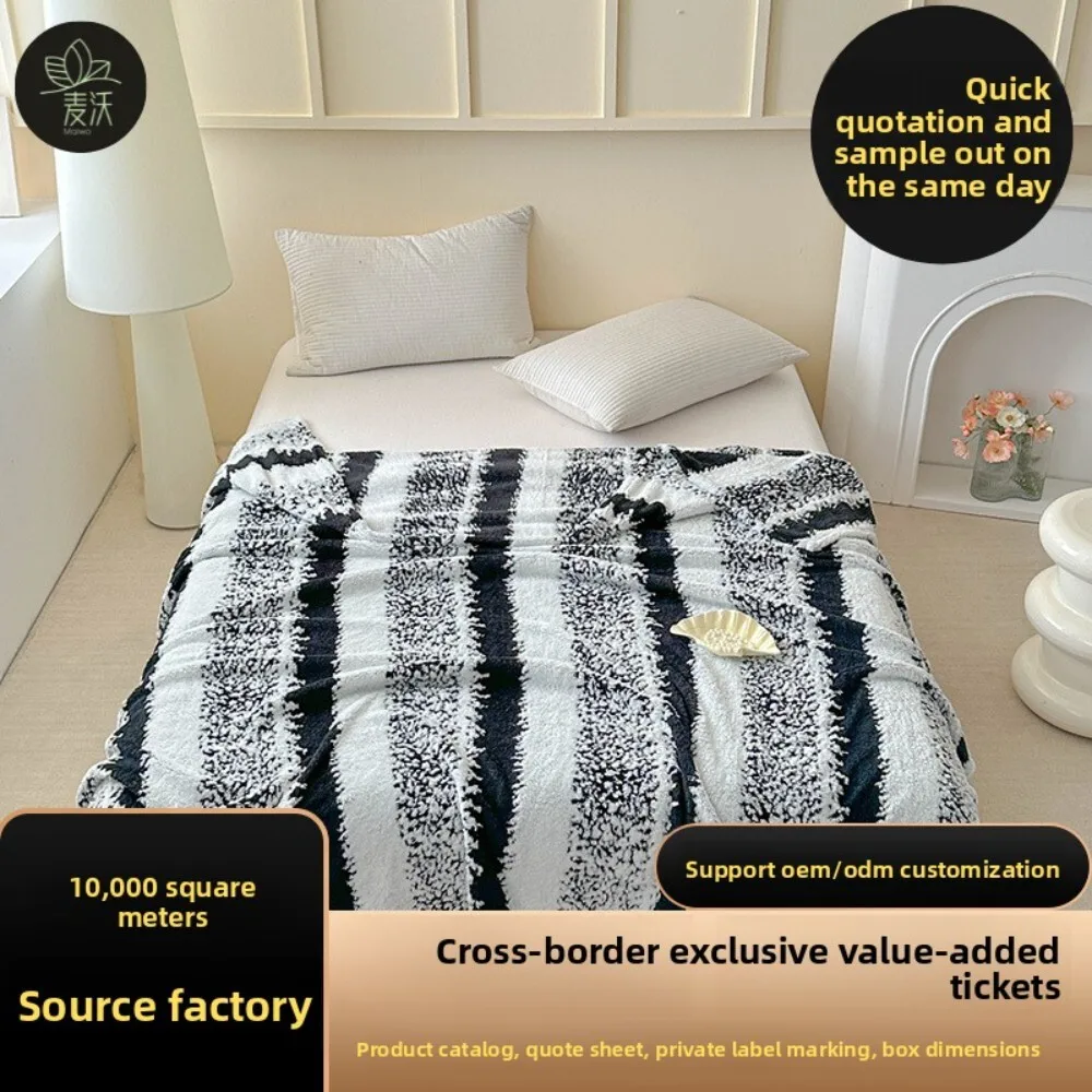 

Striped Fleece Throw Blanket for Home Dorm Office Use Soft Lightweight Air Conditioning Cover for Couch Bed Sofa Cozy Nap