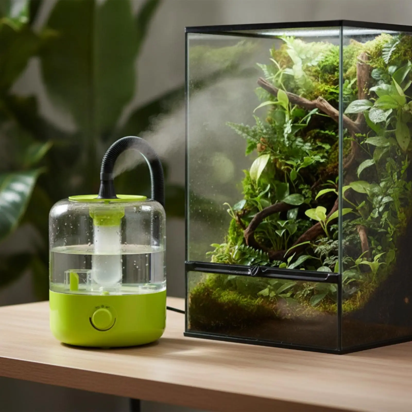 Reptile Humidifier Dual Mist Tube for Vivarium Adjustable Output Plastic Fogger for Lizard Snake Enclosure