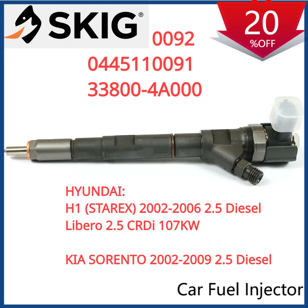 

Suitable 0445110092 33800-4A000 New Diesel Fuel Injector For HYUNDAI H1 STAREX / KIA SORENTO 2.5 CRDi 2002-