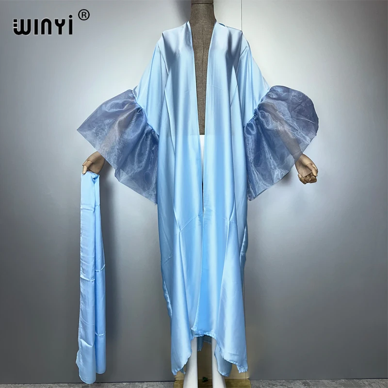 WINYI Abito da festa estivo Kimono Abbigliamento da spiaggia Costume da bagno Cover up Africa donna maniche a sbuffo (ed) Cardigan monocromatico Caftano da vacanza