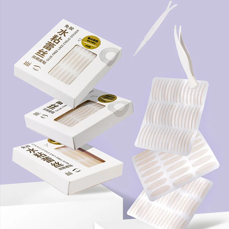 480 PCS Double Fold เทปตาสติกเกอร์ลูกไม้ธรรมชาติ CLEAR Beige Stripe Self-กาว NATURAL Eye แต่งหน้า Make Up ด้วยเครื่องมือใหม่