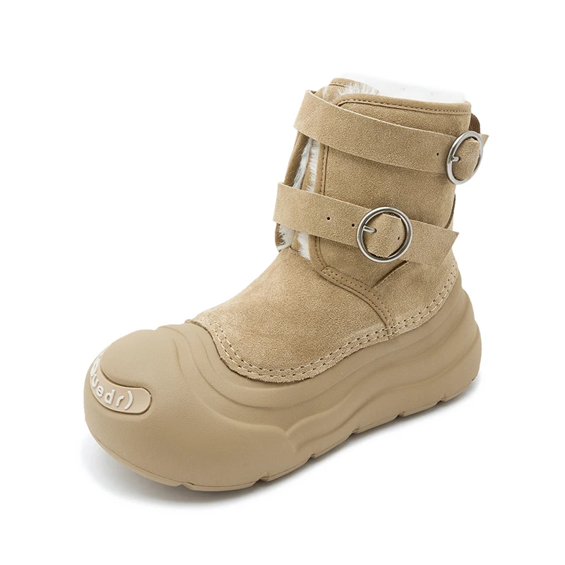 

Genuine Leather Platform Woman Shoes Luxury Designer Ankle Boots Female Fashion Winter Plush Snow Sports Short Booties Elegant