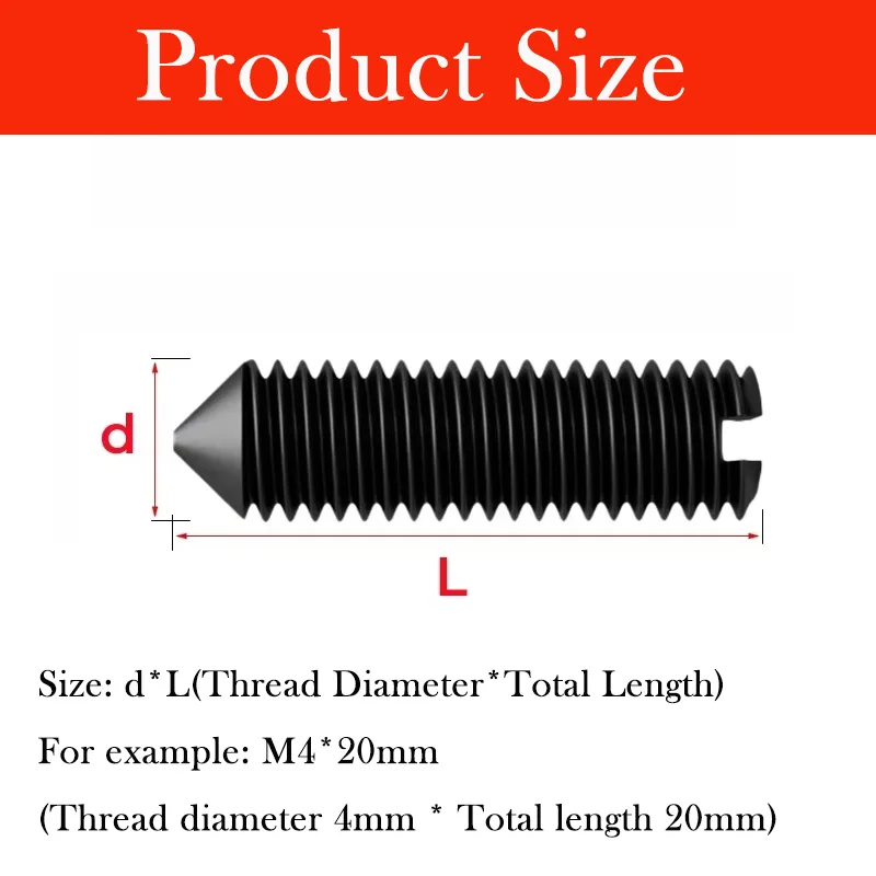 50/100/200pcs Black Carbon Steel Slotted Head Tapered End Headless Grub Bolt M2 M2.5 M3 M4 M5 M6 M8 GB71 Set Screw