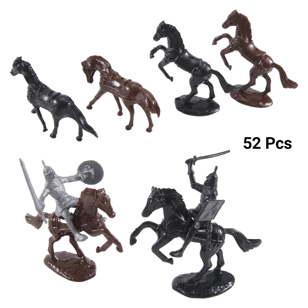 52 unids/bolsa Caballería Medieval caballo de guerra modelo romano antiguo guerrero Medieval modelo Juguetes