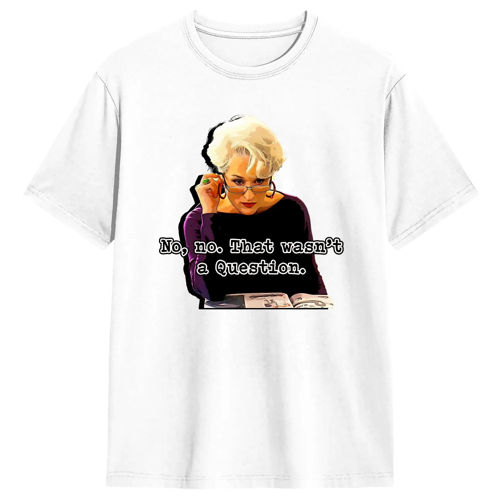 Vintage T-Shirt Not a question Devil Wears Poster Miranda Cotton T Shirts  Novelty Tee Shirt Men Summer Short Sleeve Top Tees