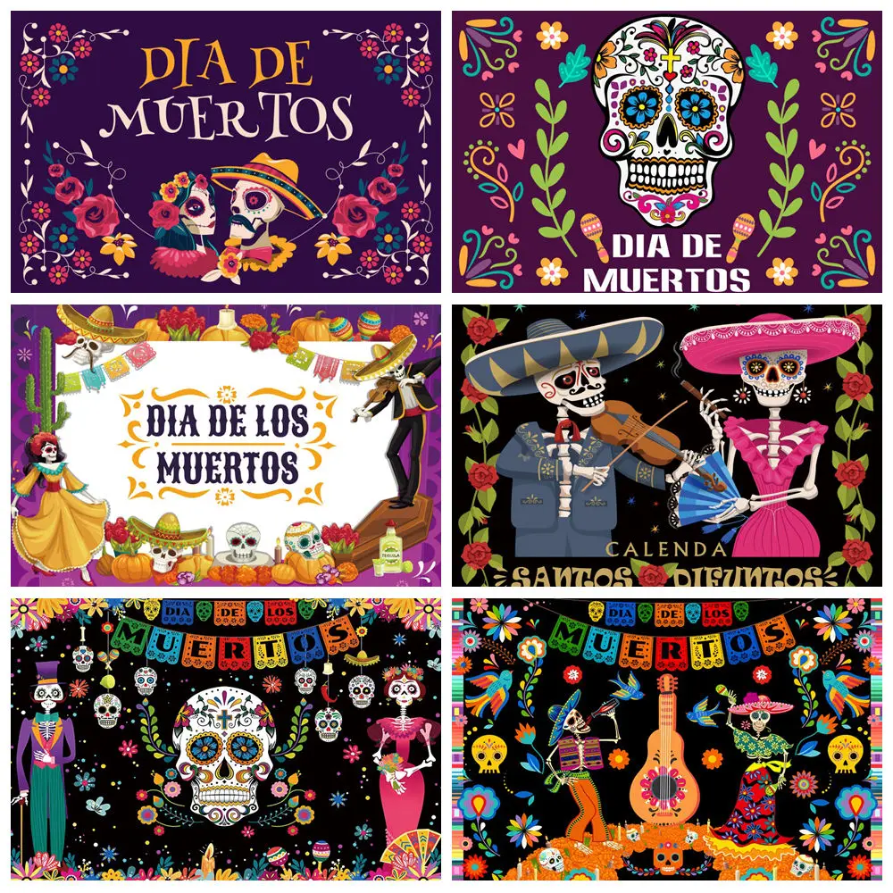 dia-dos-mortos-pano-de-fundo-mexicano-dia-de-losuerto-acucar-cranio-flor-festa-de-halloween-retrato-do-bebe-fotografia-fundo-decoracao
