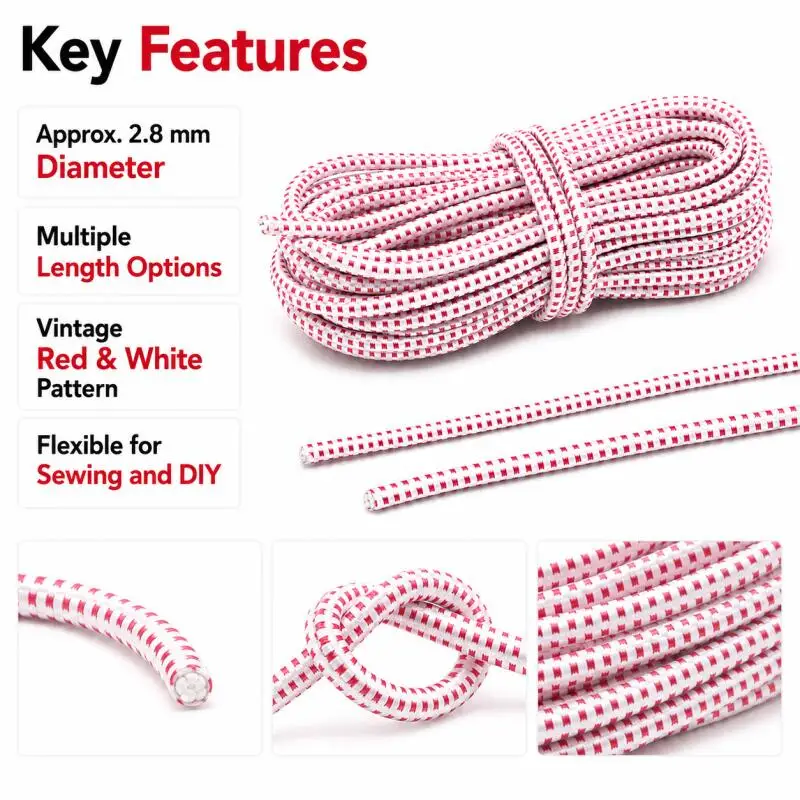 1~3 Rollen 2~15 m rundes elastisches Band, 2,8 mm, superelastisch, starke Elastizität für DIY, handgefertigtes Springseil, Heimnähen, DIY – Detail 1