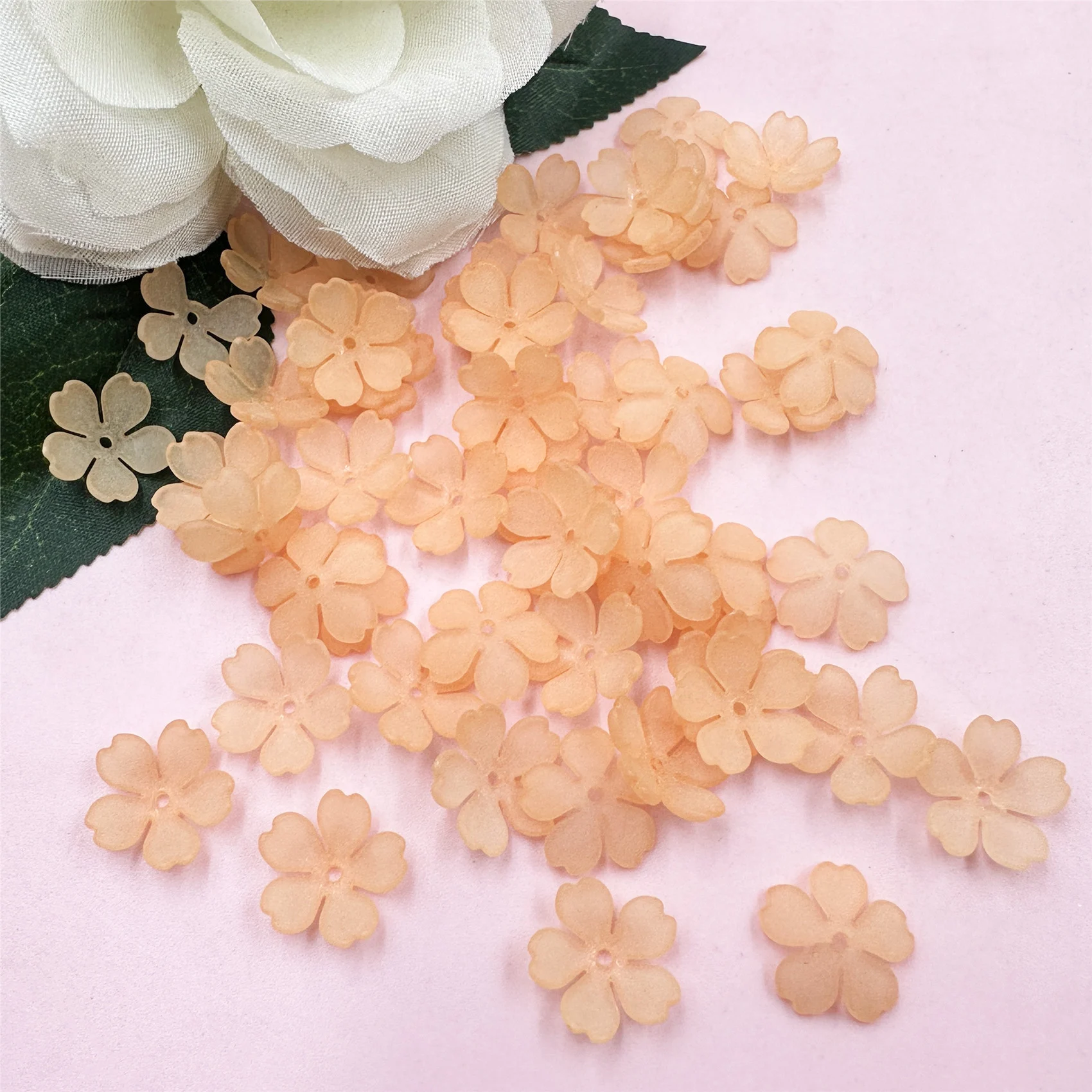 50pcs Frosted Five Petal Flower Shape Acrylic Beads Loose Spacer Beads For Jewelry Making DIY Bracelets Handmade Accessories