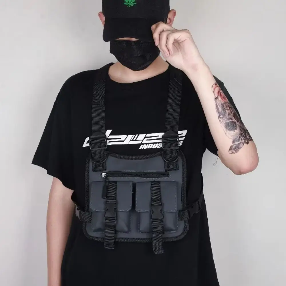 

Multi-pockets Running Vest Backpacks Unisex Phone Storage Hip Hop Streetwear Adjustable Portable Waistcoat Bags for Hiking