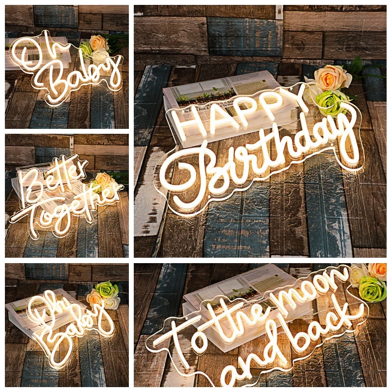 

Happy Birthday Warm White USB Powered Neon Sign for Party Decor Let's Party Led Sign Reusable Happy Birthday Light Sign