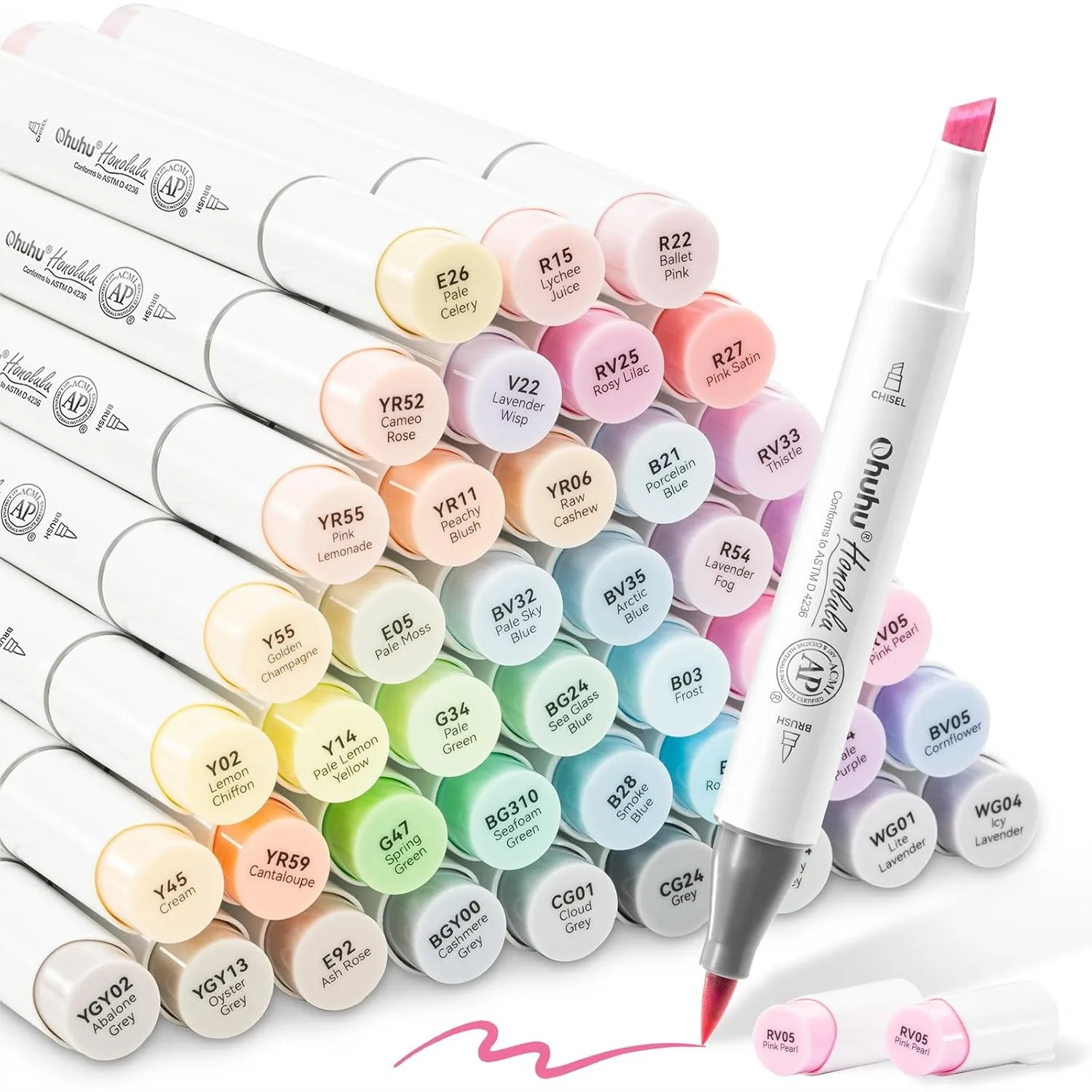 

48 Pastel Alcohol Brush Markers with Blender, Dual Tip Brush & Chisel for Adult Coloring Illustration, Refillable