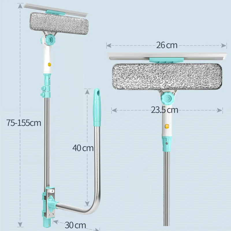 Telescopic Window Glass Cleaner Or 2 Rag Microfiber Head High-rise Building Wipers Dust Mud Cleaning Glass Scraper Spin Scrubber