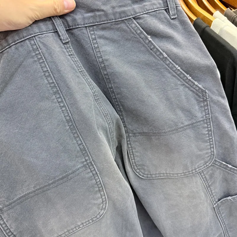 Gewassen noodlijdende gebogen wijde pijpen broek heren dames high street grijze abrikoos losse casual jeans herfst winter denim broek
