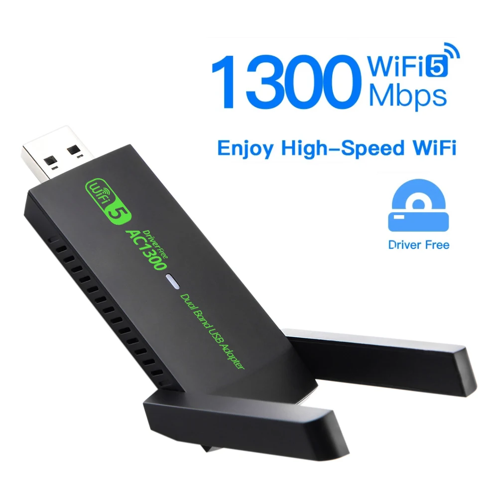 Scheda di rete USB Dual Band 2.4G/5GHz Adattatore WiFi USB 3.0 Ricevitore wireless ad alta velocità 1300Mbps per accessori per PC portatili