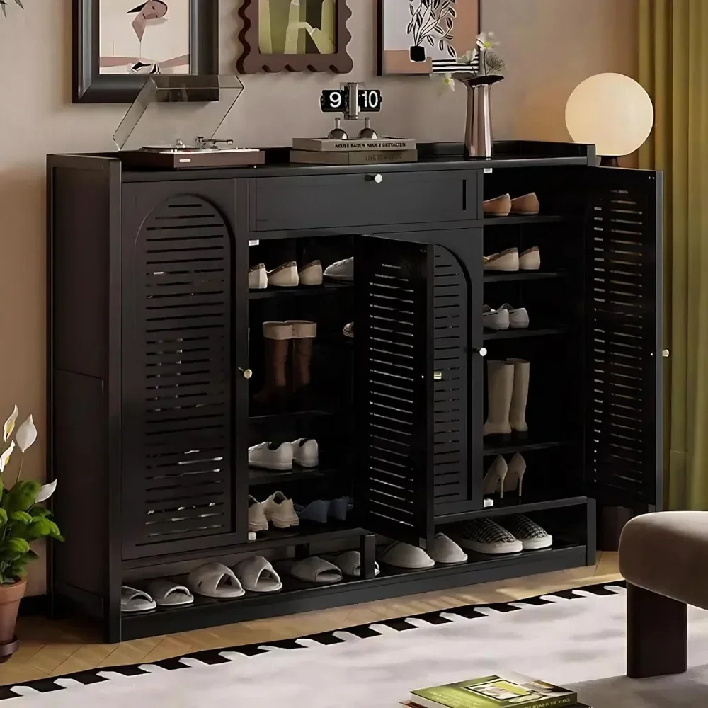 

7-ярусный шкаф для обуви с дверцами, 47,2-дюймовый бамбуковый шкаф для хранения обуви, отдельно стоящий шкаф-стеллаж для обуви на 36-40 пар, органайзер для обуви.