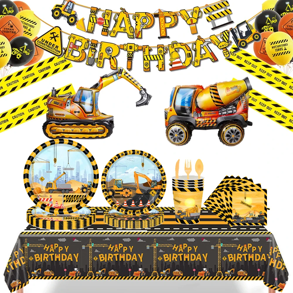Bau Geburtstag Dekoration Geschirr Bagger Muldenkipper Pappteller Servietten Banner Tischdecke Kinder Jungen Partyzubehör