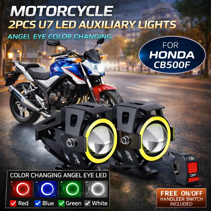 Waterproof Motorcycle LED Headlight 3000LMW U7 Motorbike LED Driving Fog Spot Light with Switch For Honda CB500F CB 500F CB500 F