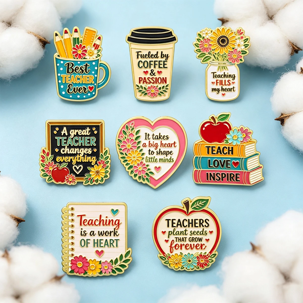 8-teiliges Set an Emaille-Pins zur Lehreranerkennung mit inspirierenden Zitaten, Anstecknadel für Rucksäcke, Geschenk für Lehrer – Detail 4