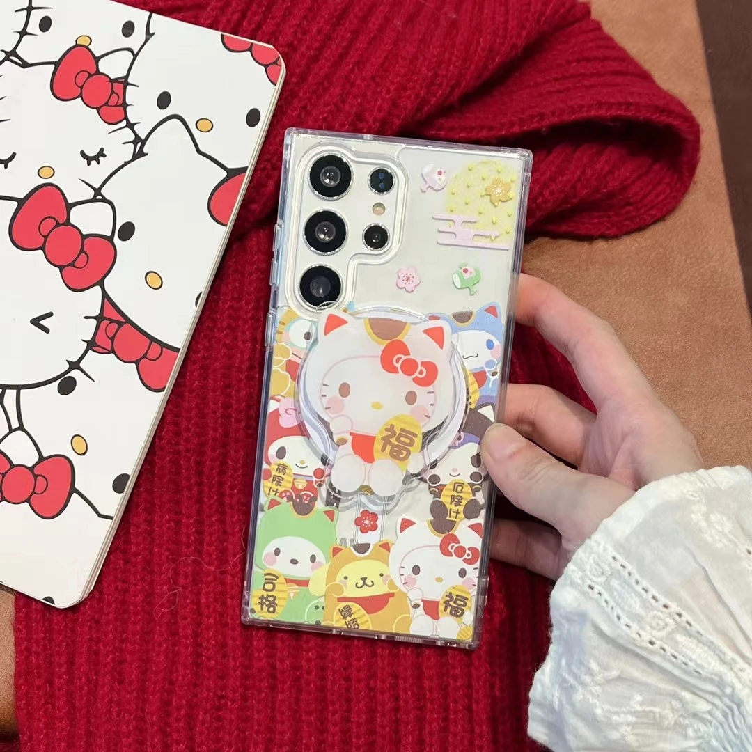 Kitty Cinnamoroll Maneki Neko Case For Samsung Galaxy S22 S23 S24 S25 Ultra Plus Magnetic Wireless Charging Magsafe Phone Cover