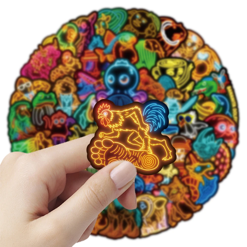 

10/30/50pcs Tung Tung Tung Sahur Abstract Animals Neon Light Stickers Italian Brainrot Creative Cartoon Decals for Phone Laptop