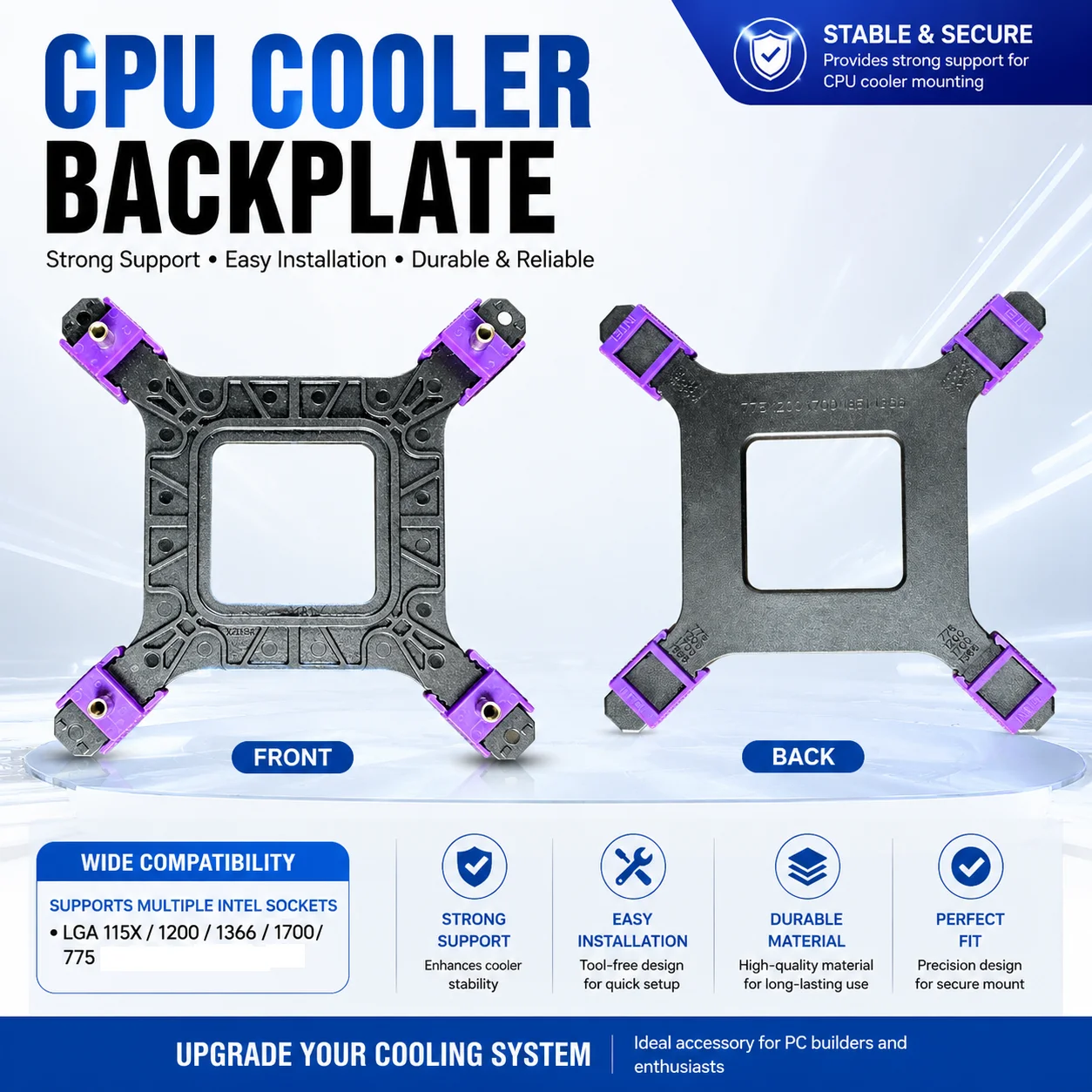 CPU Cooler Fan Bracket Universal Adjustable Backplane Base For Intel Lga 775/115X/1200/1366
