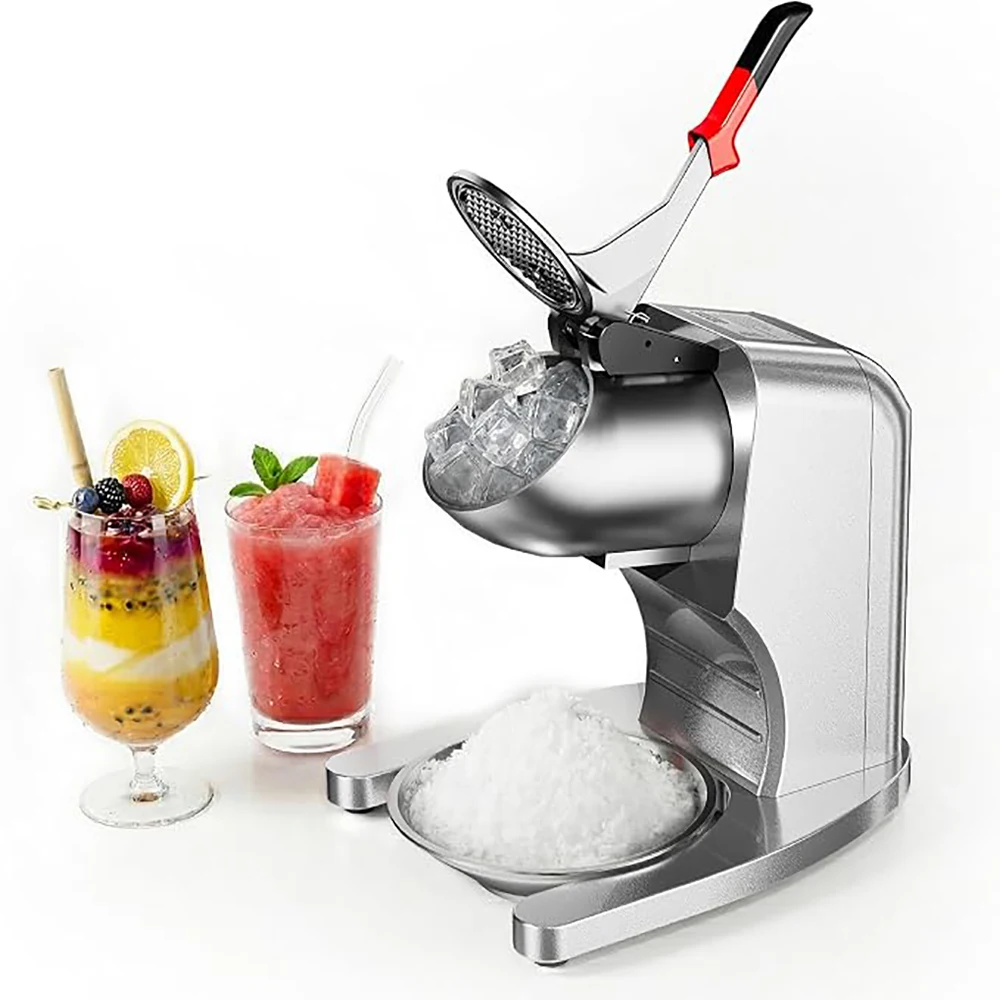 Commercial Electric Ice Crusher Machine, 350W 250lbs/h High Efficiency Shaved Ice Snow Cone Maker, 2000RPM 4 Stainless Steel Blades with Stainless Steel Bowl for Home, Bar, Café & Party