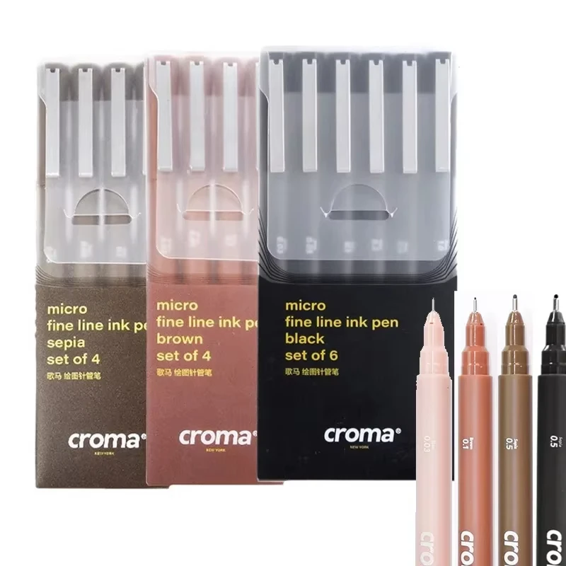 Croma Micro Fineliner Art Calligraphy Pens set for Artist Drawing Supplies, Waterproof Black/Brown/Skin Ink for Sketching Art