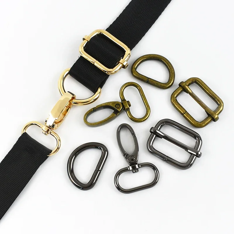 5Sets 20/25/32/38mm Metal D Ring Swivel Lobster Buckle for Bag Webbing Strap Hook Dog Collar Adjust Slider Clasp Sewing Hardware