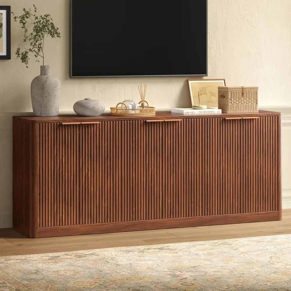 67" Walnut luted TV Stand or TVs up tp 75", -Century ern Entertainment Center with Storage Cabiand luted Do, Wood Media TV oles
