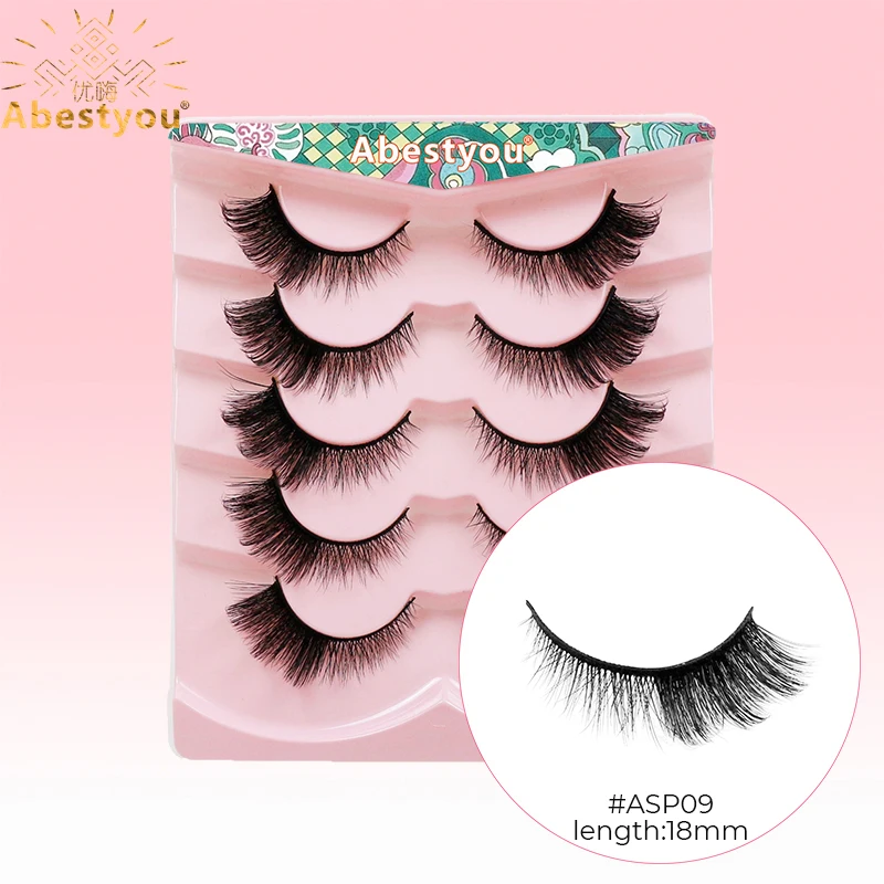 Abestyou Brand Private Lable 5pairs 12-23mm 3d Tapered Dramatic Mink Lashes Thin Reusable Fake Slope Soft Eyelash Make-up Tools