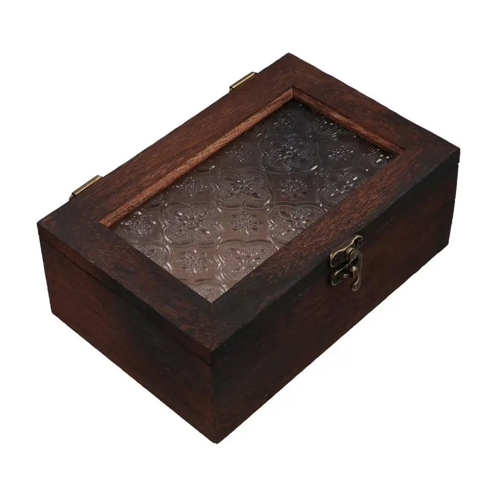 

Vintage Wooden Storage Box Decorative Desktop Sorting Solid Wood Storage Cabinet Crabapple Flower Flip Cover Photo Storage Box